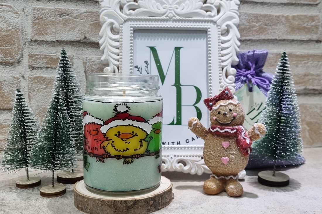 Borcan Pasari pe Craca - crăciun - decorațiuni de crăciun de casă - lumânări parfumate de crăciun - Artynos.ro