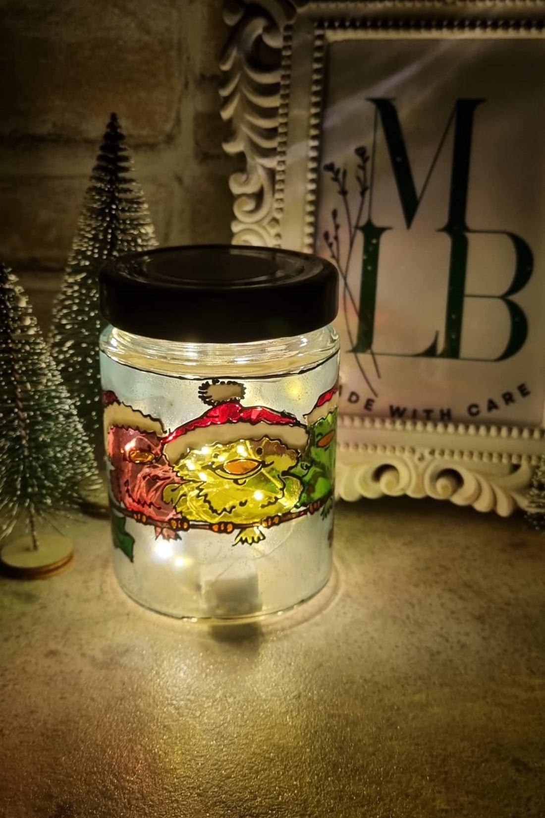 Borcan Pasari pe Craca - crăciun - decorațiuni de crăciun de casă - lumânări parfumate de crăciun - Artynos.ro