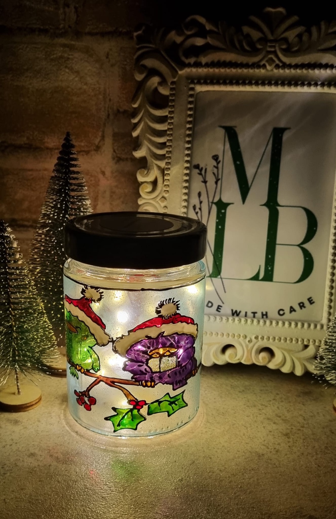 Borcan Pasari pe Craca - crăciun - decorațiuni de crăciun de casă - lumânări parfumate de crăciun - Artynos.ro