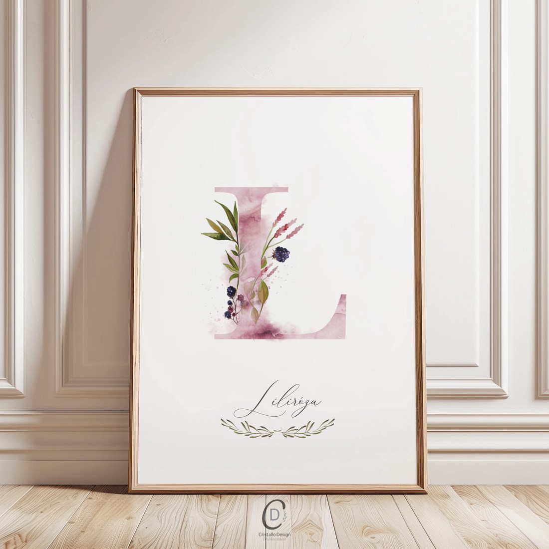 Scrisoare L, monogramă, imagine de zi cu nume, decorare, acuarelă artă de perete, personalizată -  - Artynos.ro