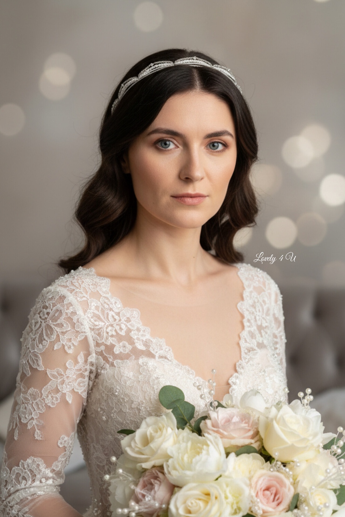 Coronita mireasa cu pietricele si cristale Swarovski  - accesorii nuntă - ornamente de păr de nuntă - accesorii păr nuntă - Artynos.ro