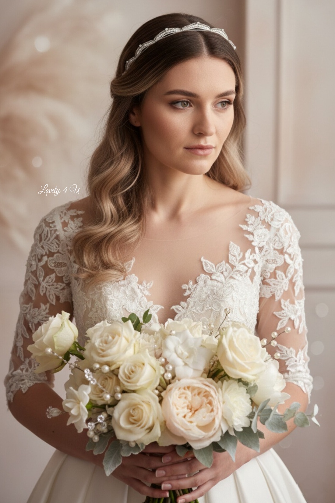 Coronita mireasa cu pietricele si cristale Swarovski  - accesorii nuntă - ornamente de păr de nuntă - accesorii păr nuntă - Artynos.ro