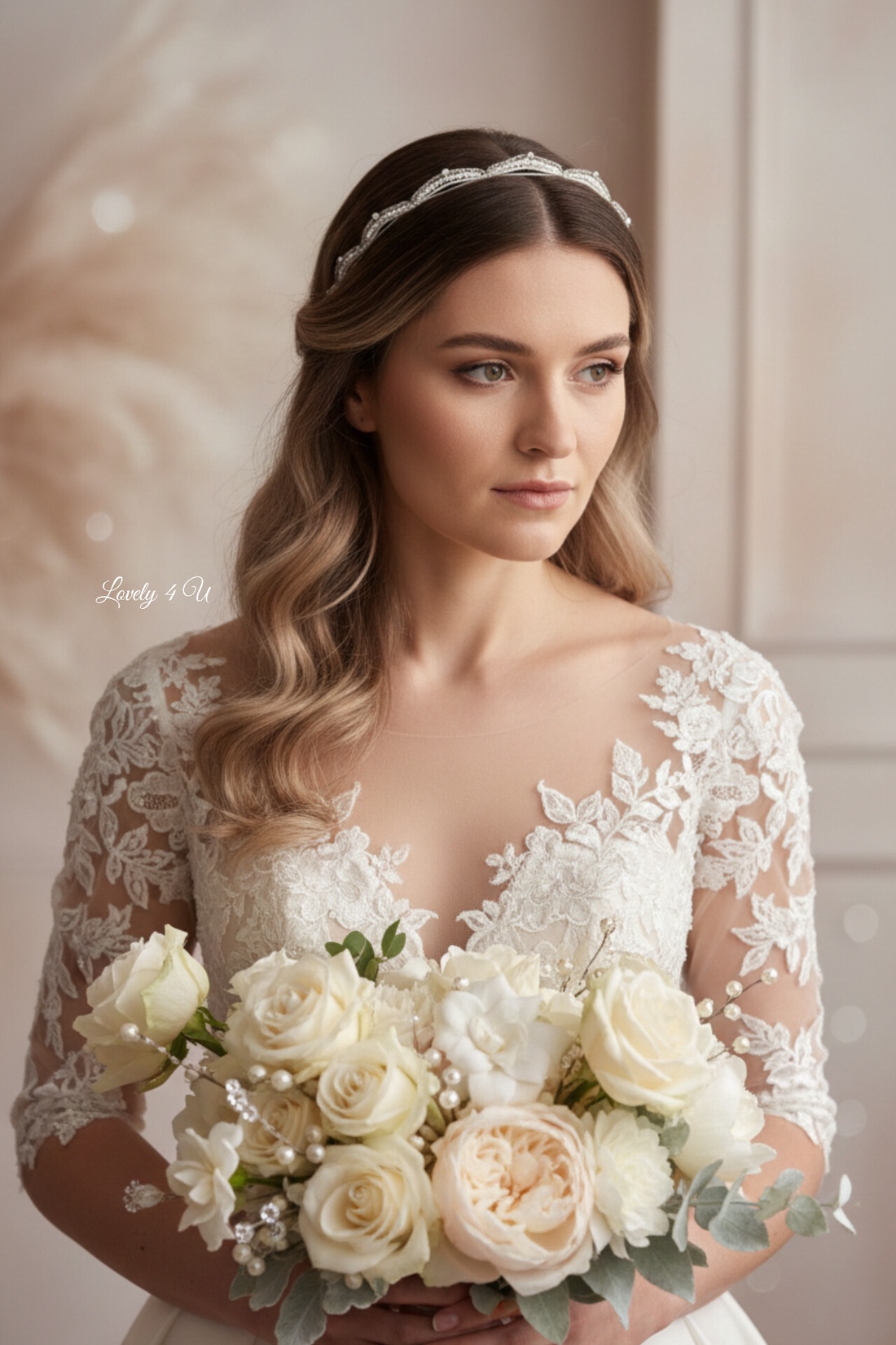 Coronita mireasa cu pietricele si cristale Swarovski  - accesorii nuntă - ornamente de păr de nuntă - accesorii păr nuntă - Artynos.ro