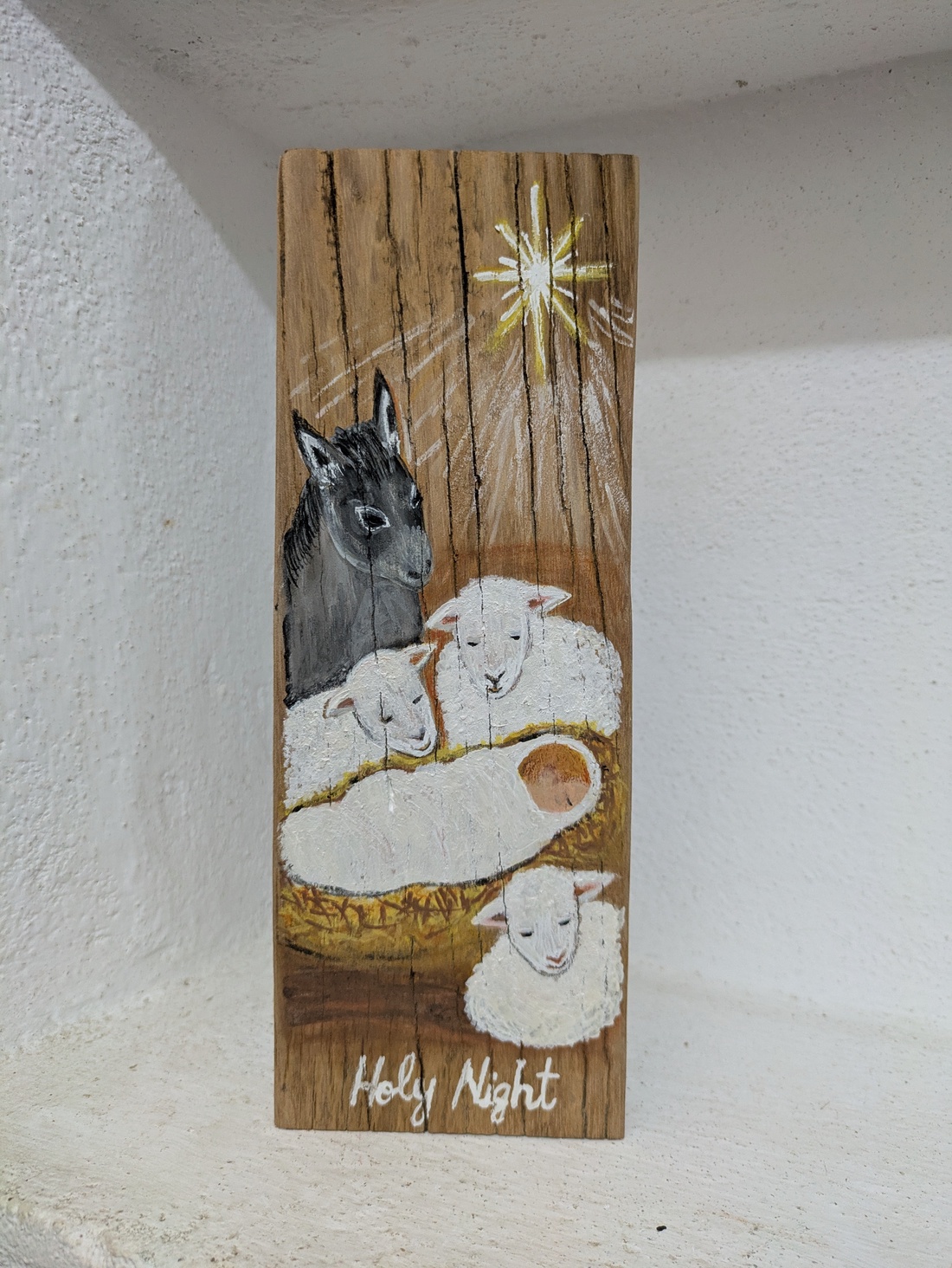 Holy Night. Pictura pe lemn - crăciun - cadouri de moș crăciun - cadouri de moș crăciun - Artynos.ro