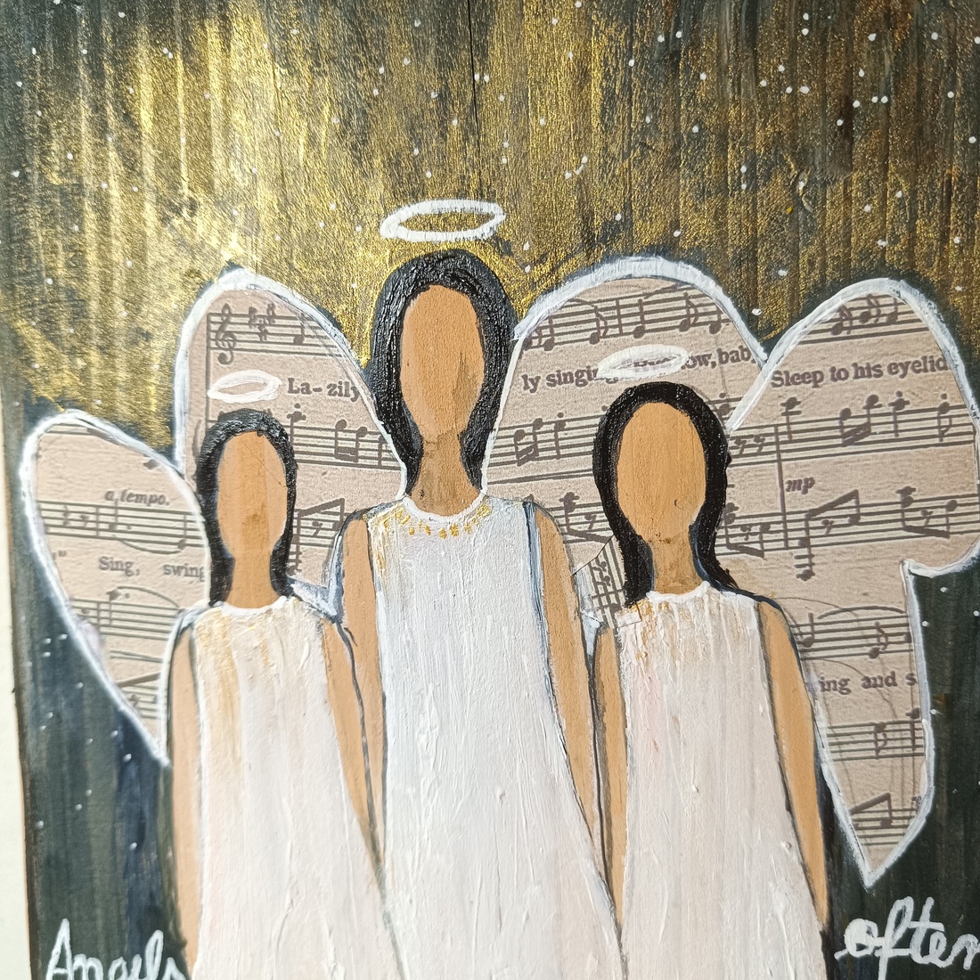 Ingeri.Pictura pe lemn - arte vizuale și accesorii  - picturi - pictură acrilică - Artynos.ro