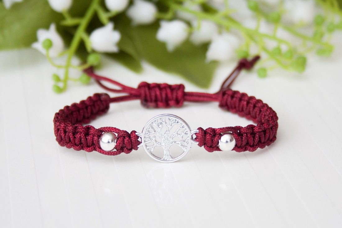 Brățară macramé împletită - Tree of Life burgundy -  - Artynos.ro