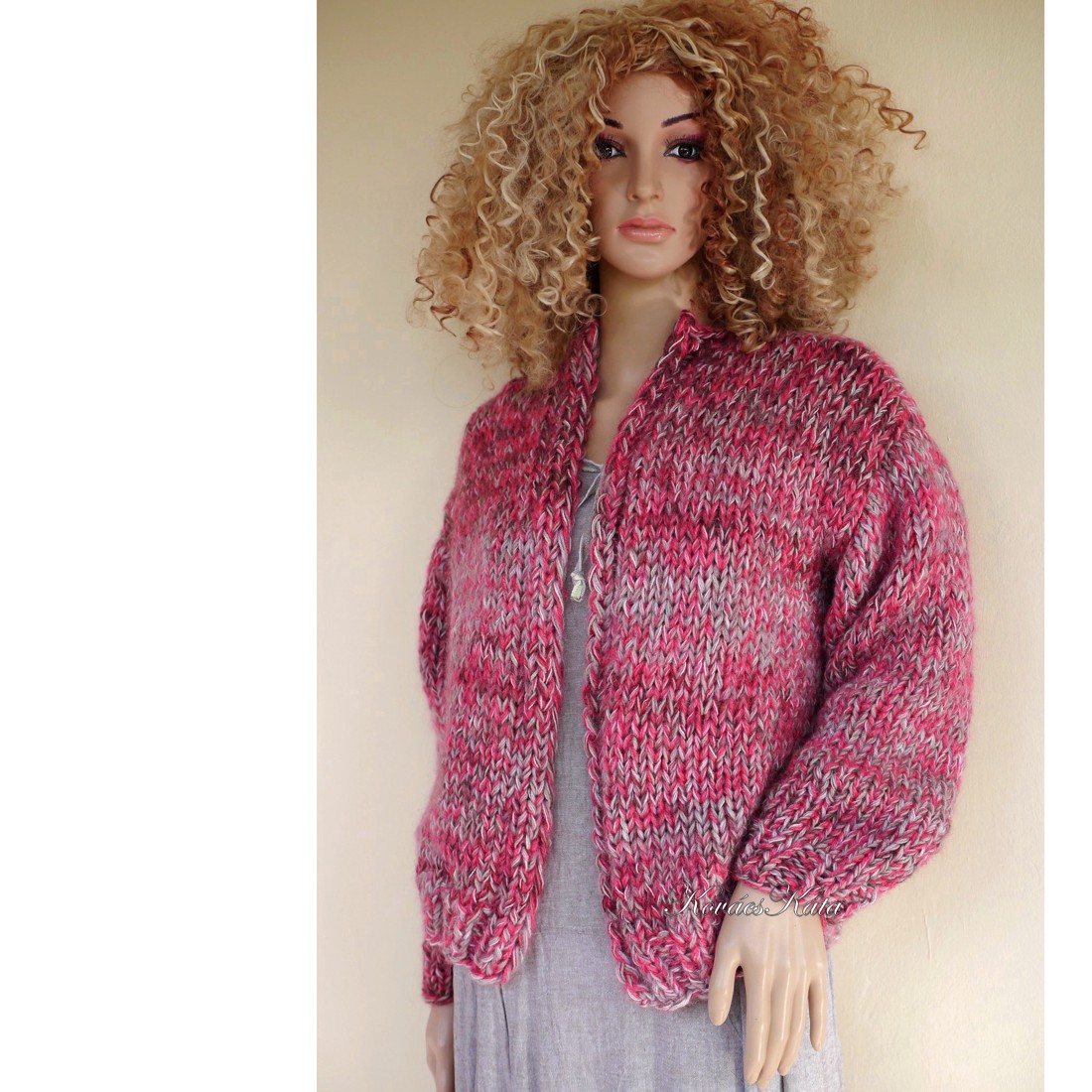 BETSEY CHUNKY - cardigan exclusiv tricotat manual din lână groasă de alpaca / gri trandafiriu - îmbrăcăminte și modă - haine damă - hanorace, cardigane - Artynos.ro