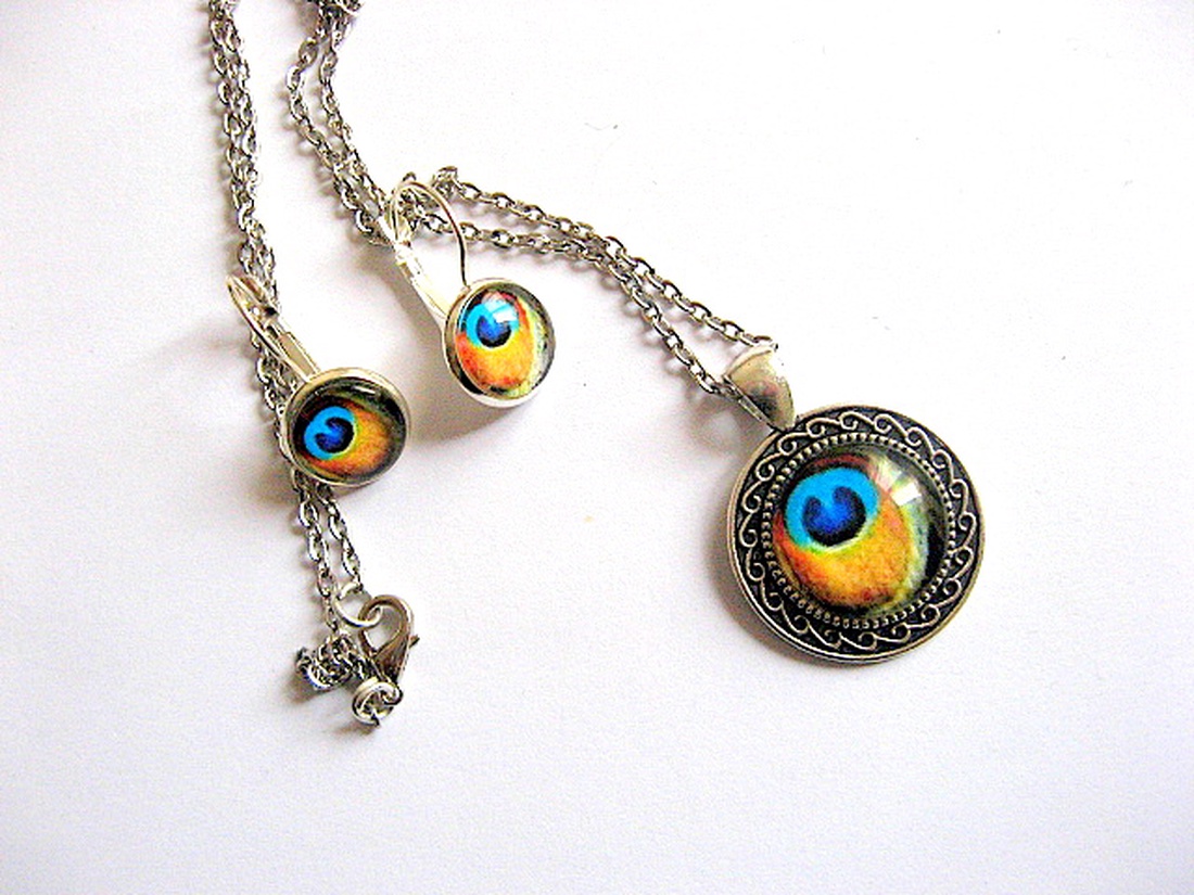 set bijuterii cu pana paun 29597 - bijuterii - seturi de bijuterii - Artynos.ro