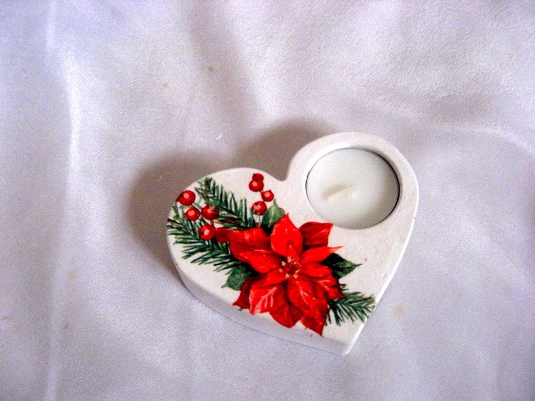 Suport lumanare cu floarea craciunului 50707 - crăciun - decorațiuni de crăciun de casă - lumânări parfumate de crăciun - Artynos.ro