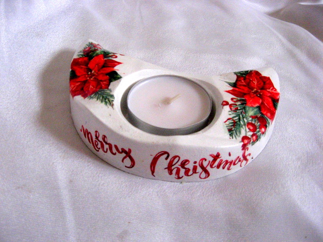 Suport lumanare cu floarea craciunului - crăciun - decorațiuni de crăciun de casă - lumânări parfumate de crăciun - Artynos.ro