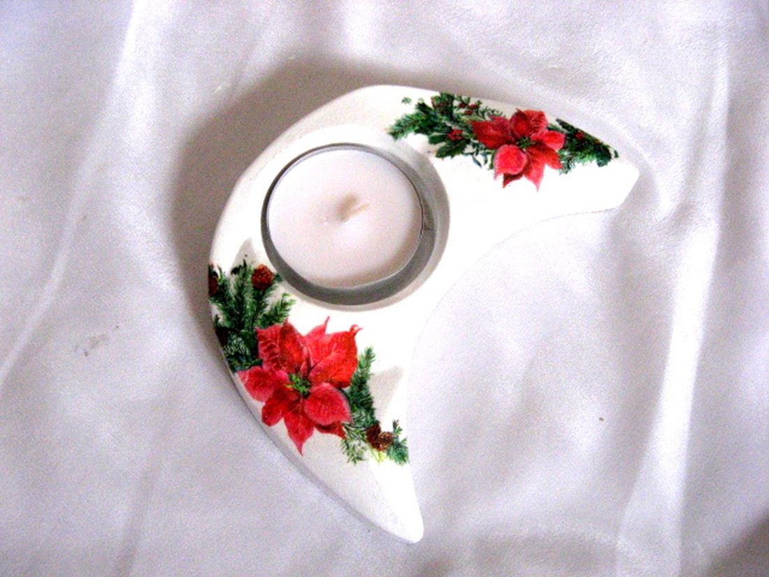 Suport lumanare cu floarea craciunului 50706 - crăciun - decorațiuni de crăciun de casă - lumânări parfumate de crăciun - Artynos.ro