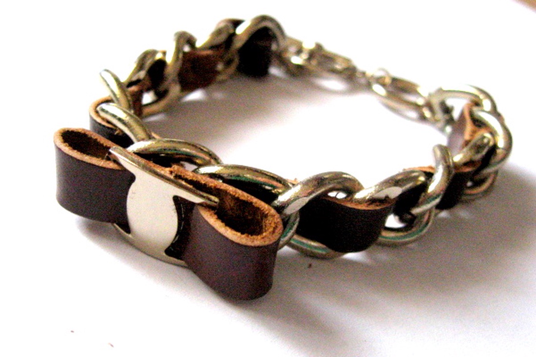 bratara cu piele si lant 50923 - bijuterii - brățări - brățări împletite - Artynos.ro