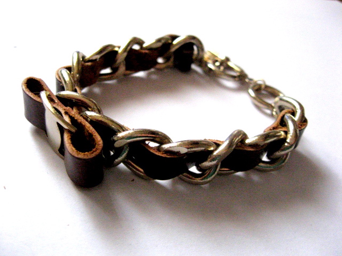 bratara cu piele si lant 50923 - bijuterii - brățări - brățări împletite - Artynos.ro