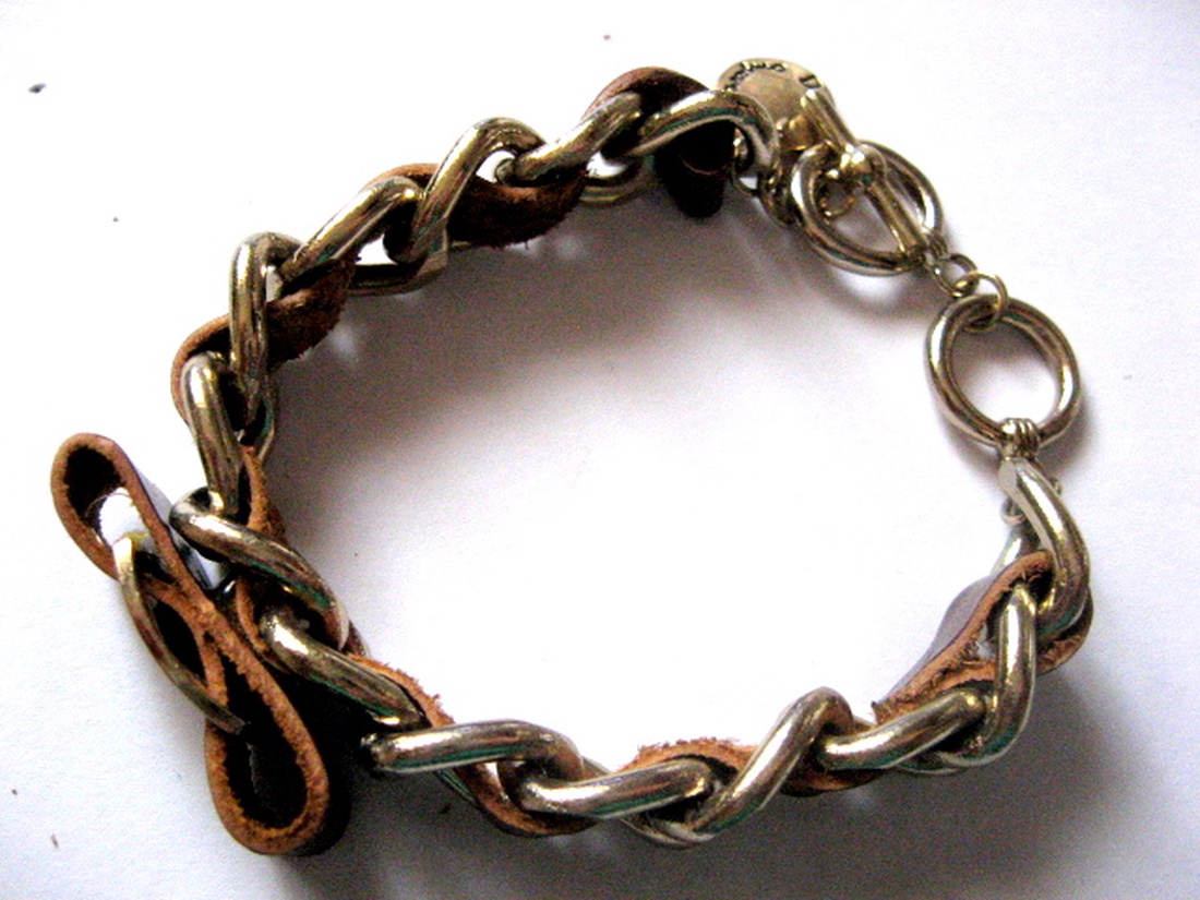 bratara cu piele si lant 50923 - bijuterii - brățări - brățări împletite - Artynos.ro