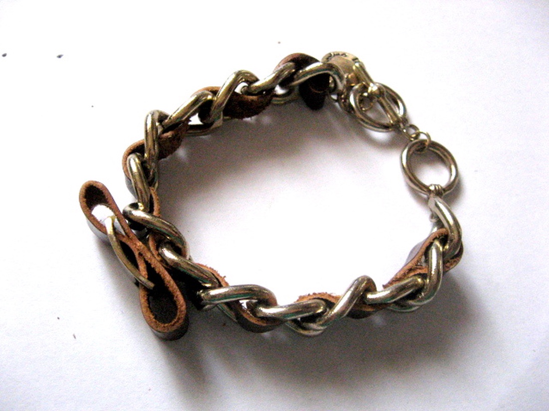 bratara cu piele si lant 50923 - bijuterii - brățări - brățări împletite - Artynos.ro