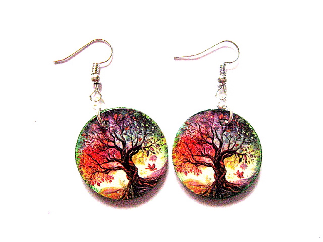  cercei lemn cu pomul vietii 51122 - bijuterii - cercei - cercei lungi - Artynos.ro