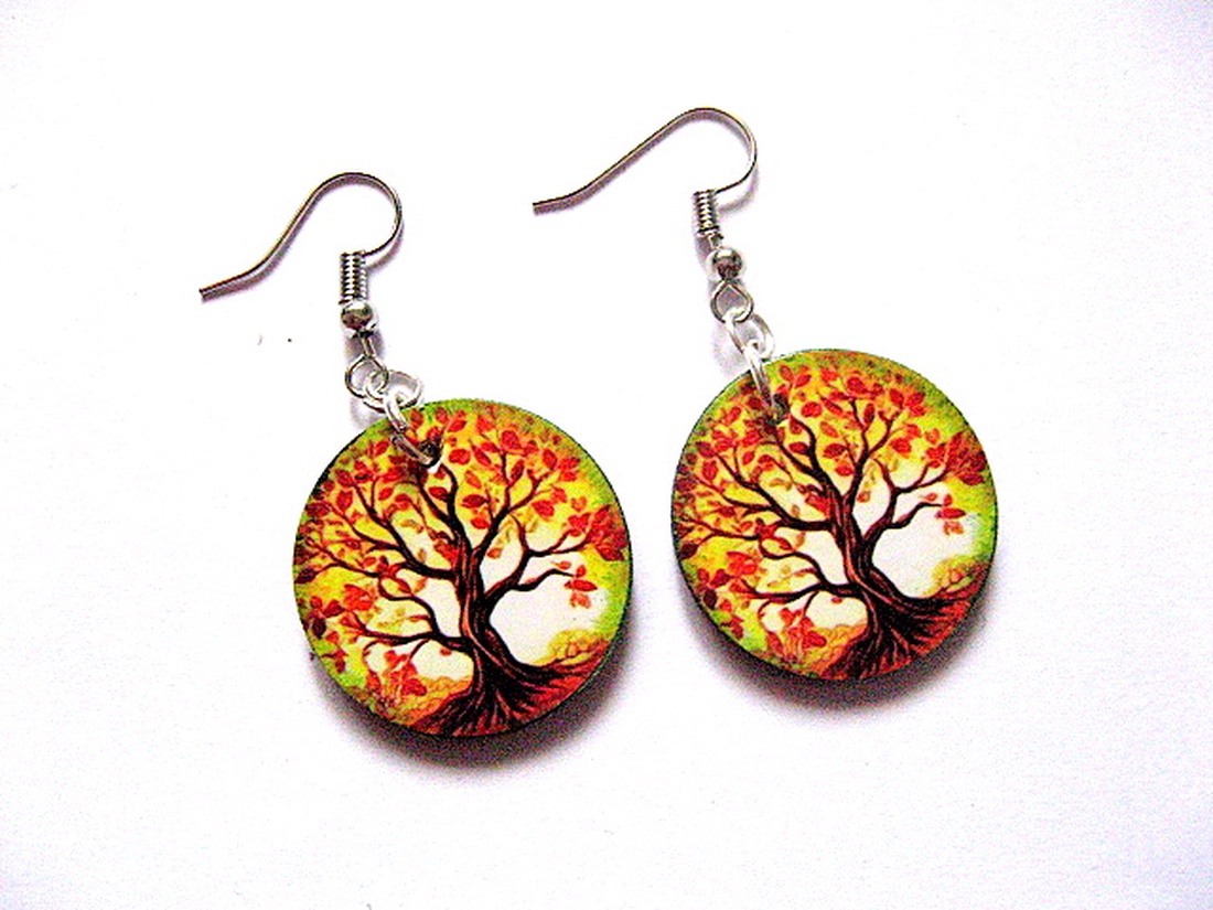 cercei lemn cu pomul vietii 51121 - bijuterii - cercei - cercei din lemn - Artynos.ro