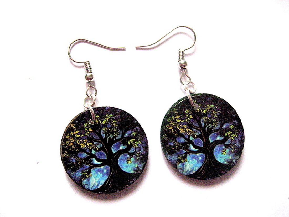 cercei lemn cu pomul vietii 51123 - bijuterii - cercei - cercei din rășină - Artynos.ro