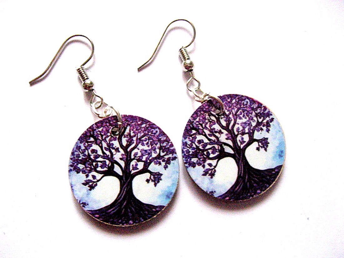 cercei lemn cu pomul vietii 51125 - bijuterii - cercei - cercei din lemn - Artynos.ro