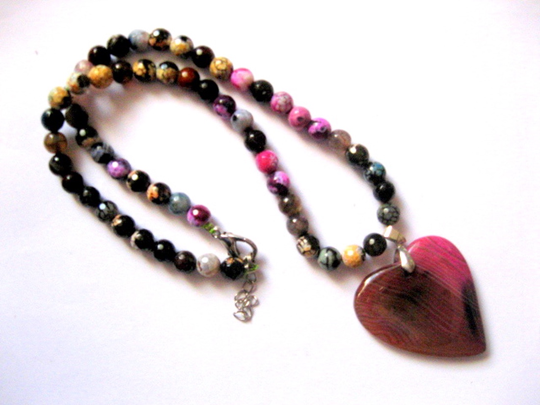colier cu agate multicolore fatetate 51349 - bijuterii - coliere - coliere din pietre semiprețioase - Artynos.ro