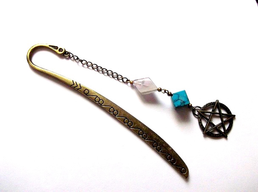 semn de carte cu turcoaz si ametist 46015 - cărți și creații cu tematică muzicală, cadouri - semn de carte - Artynos.ro