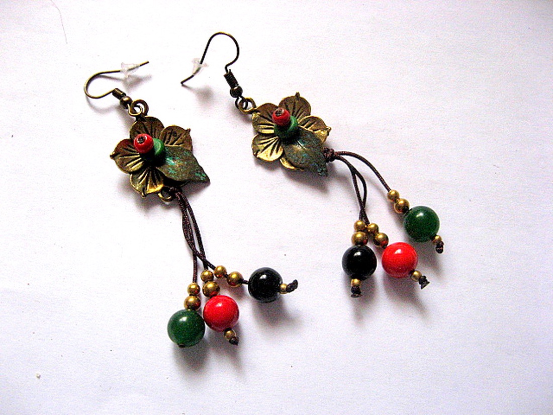 cercei cu flori de bronz 51575 - bijuterii - cercei - cercei din sticlă - Artynos.ro