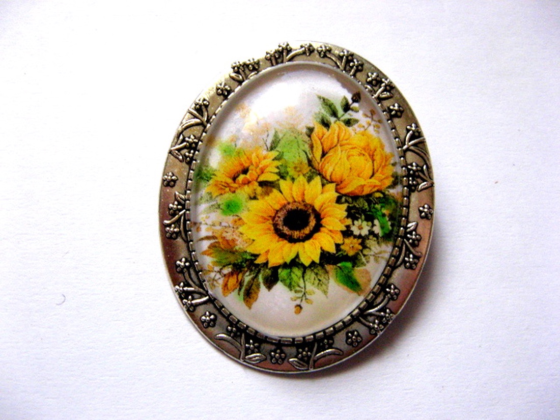 brose sticla cu floarea soarelui 51640 - bijuterii - broșe - Artynos.ro