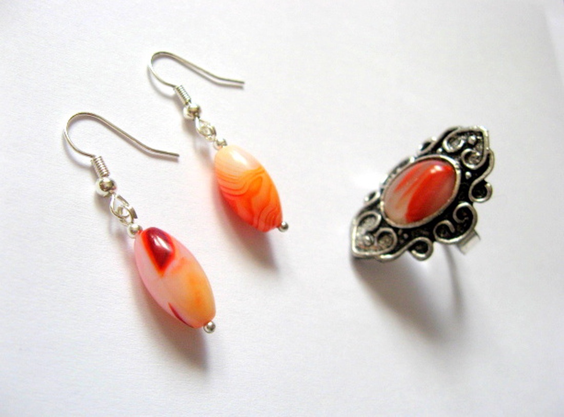Set inel si cercei cu agate - bijuterii - seturi de bijuterii - Artynos.ro