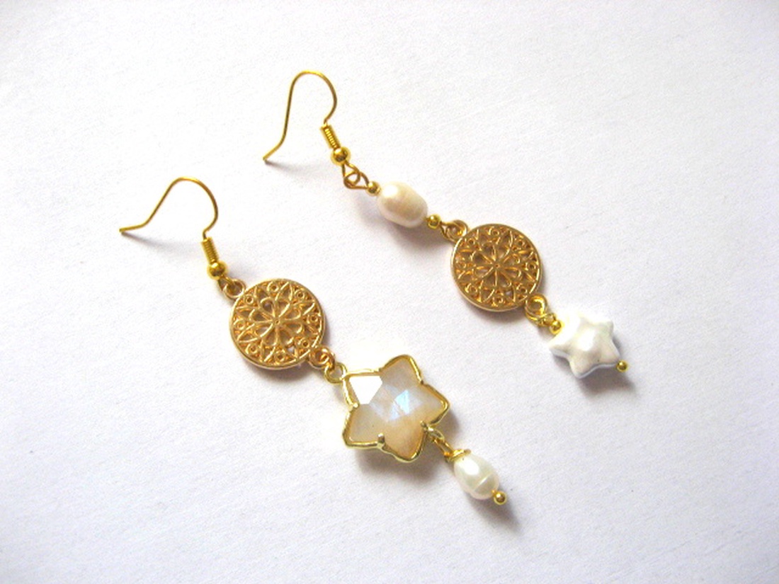 cercei asimetrici cu labradorit si perle naturale 51923 - bijuterii - cercei - cercei din pietre semiprețioase - Artynos.ro