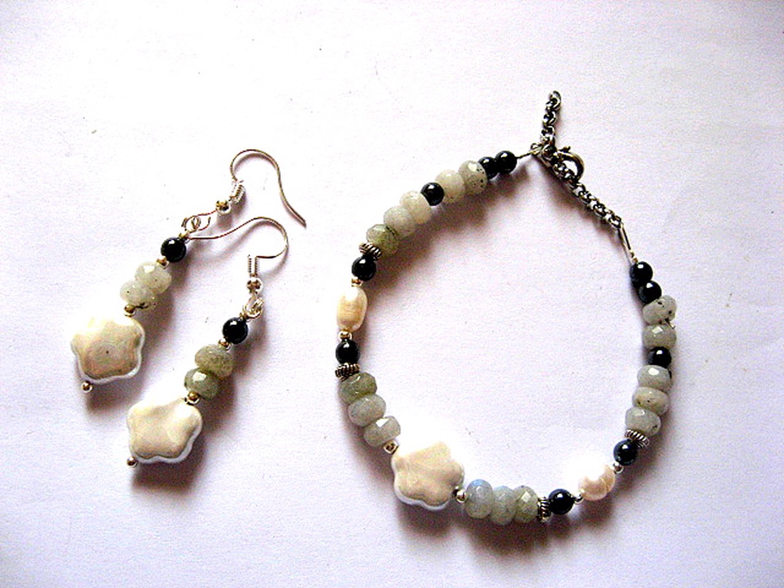 set bijuterii cu perle mallorca ,labradorit fatetat ,hematit 52001 - bijuterii - seturi de bijuterii - Artynos.ro