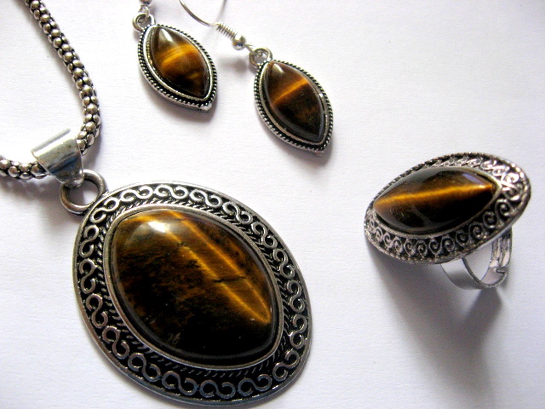 set bijuterii  cu ochi de tigru 52444 - bijuterii - seturi de bijuterii - Artynos.ro