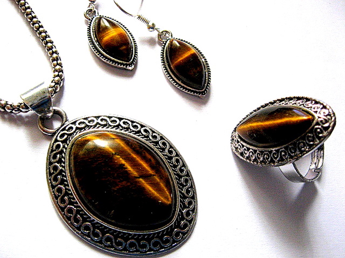 set bijuterii  cu ochi de tigru 52444 - bijuterii - seturi de bijuterii - Artynos.ro