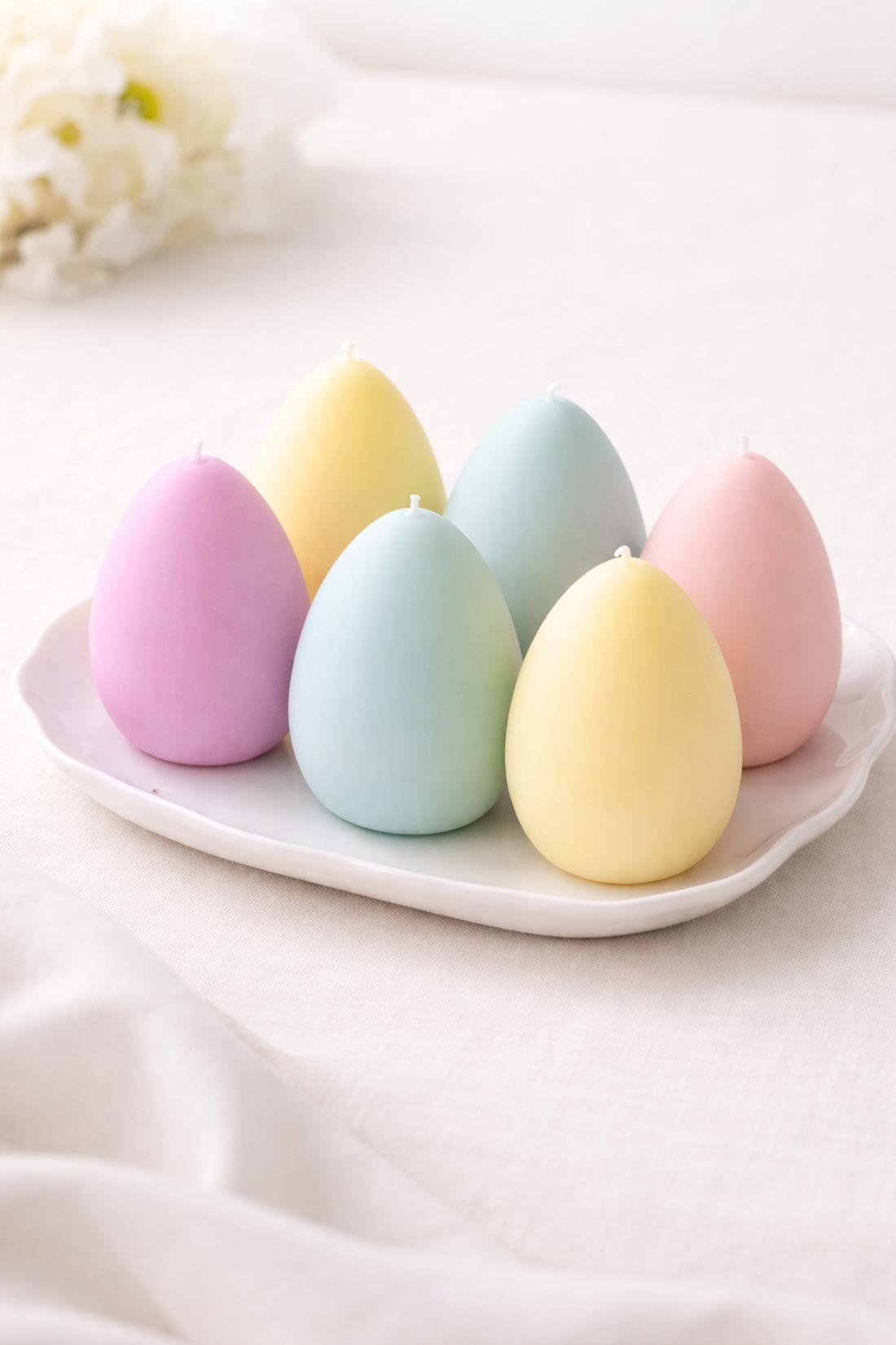 Lumânări decorative ou Paște, 40g, culori pastel, parfumate subtil, handmade, cadou elegant - casă & stil de viață - lumânări, parfumuri, arome - ceară parfumată - Artynos.ro