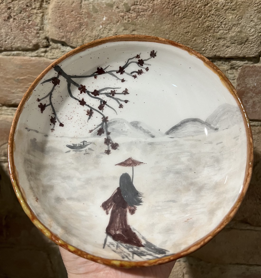 Farfurie ceramică pictată manual - peisaj oriental (17 cm) -  - Artynos.ro