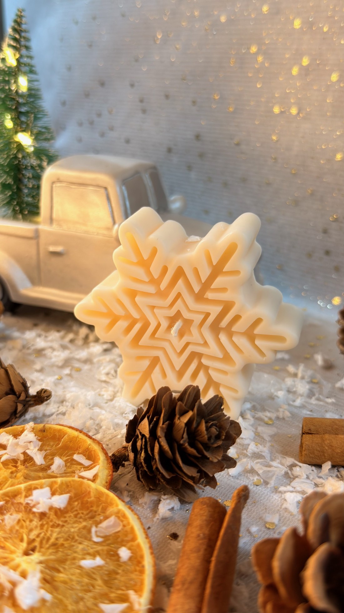 Lumânare din ceară de soia în formă de fulg de nea - crăciun - decorațiuni de crăciun de casă - lumânări parfumate de crăciun - Artynos.ro