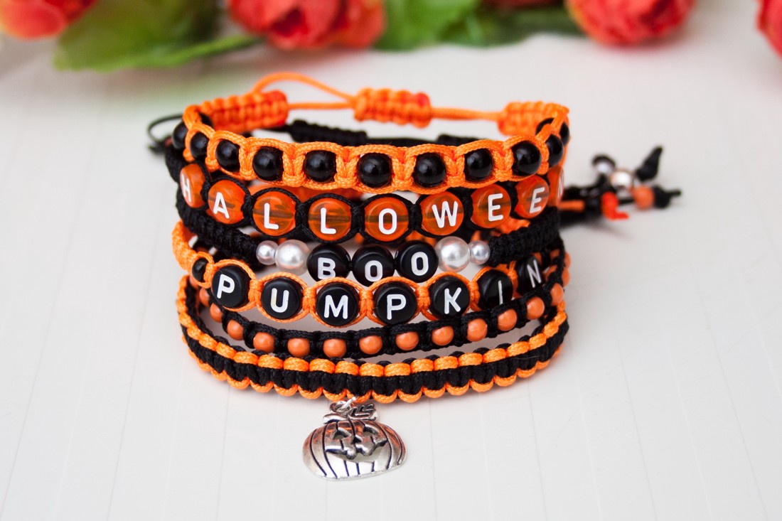 Brățară macramé împletită - Halloween Pumpkin negru/portocaliu -  - Artynos.ro