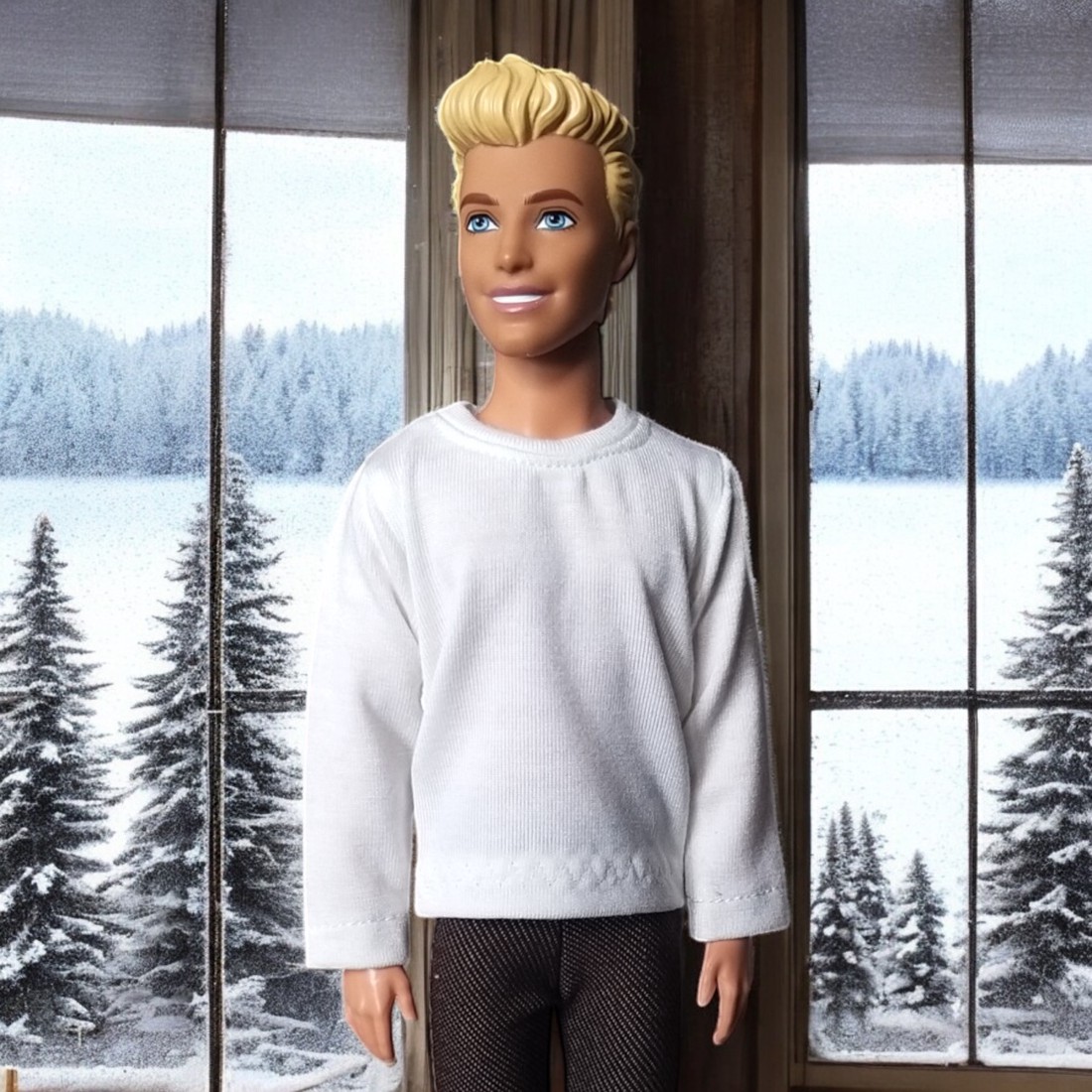 Tricou pentru băieți, cu mâneci lungi, model Ken, alb simplu � îmbrăcăminte pentru păpuși de tip Barbie (f006fh) -  - Artynos.ro