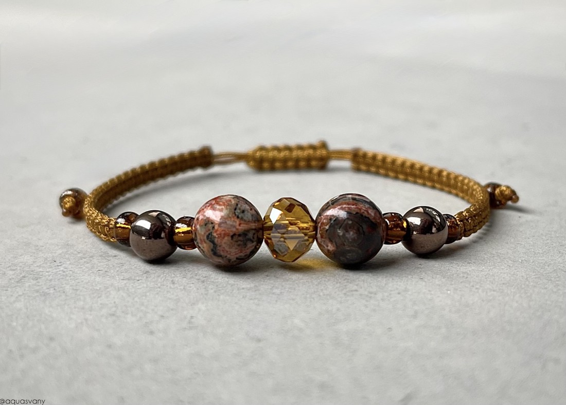 Brățară macramé din jasp leopard și hematit -  - Artynos.ro