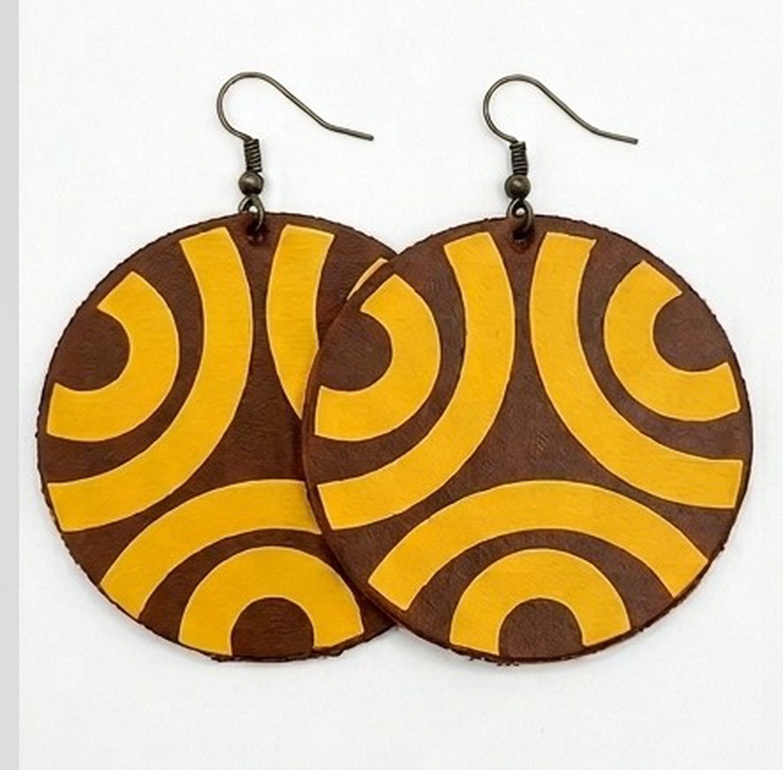 Cercei din Piele Naturala, Model Geometric Retro Circulari - bijuterii - cercei - cercei lungi - Artynos.ro