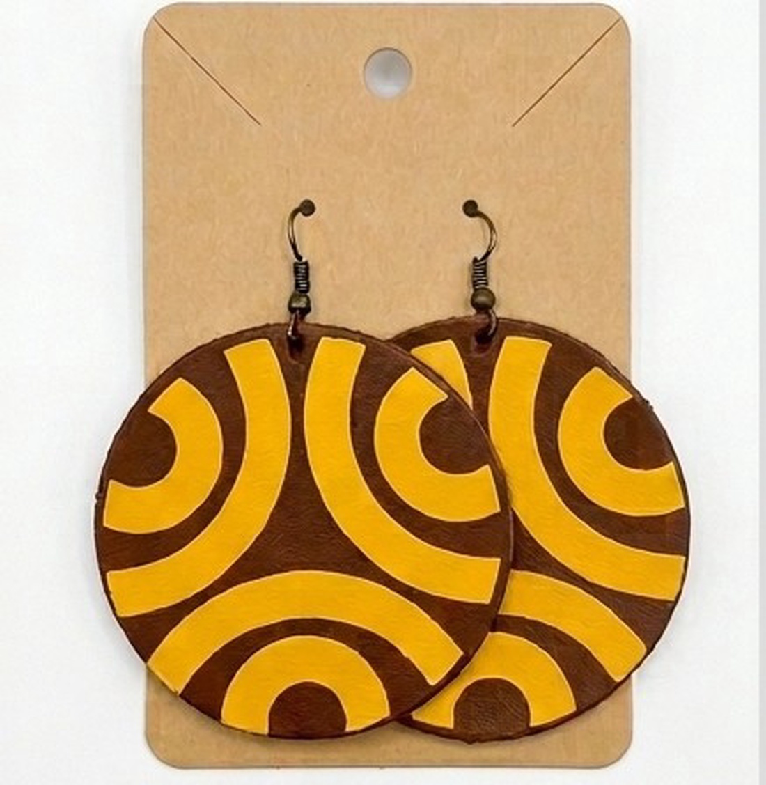 Cercei din Piele Naturala, Model Geometric Retro Circulari - bijuterii - cercei - cercei lungi - Artynos.ro