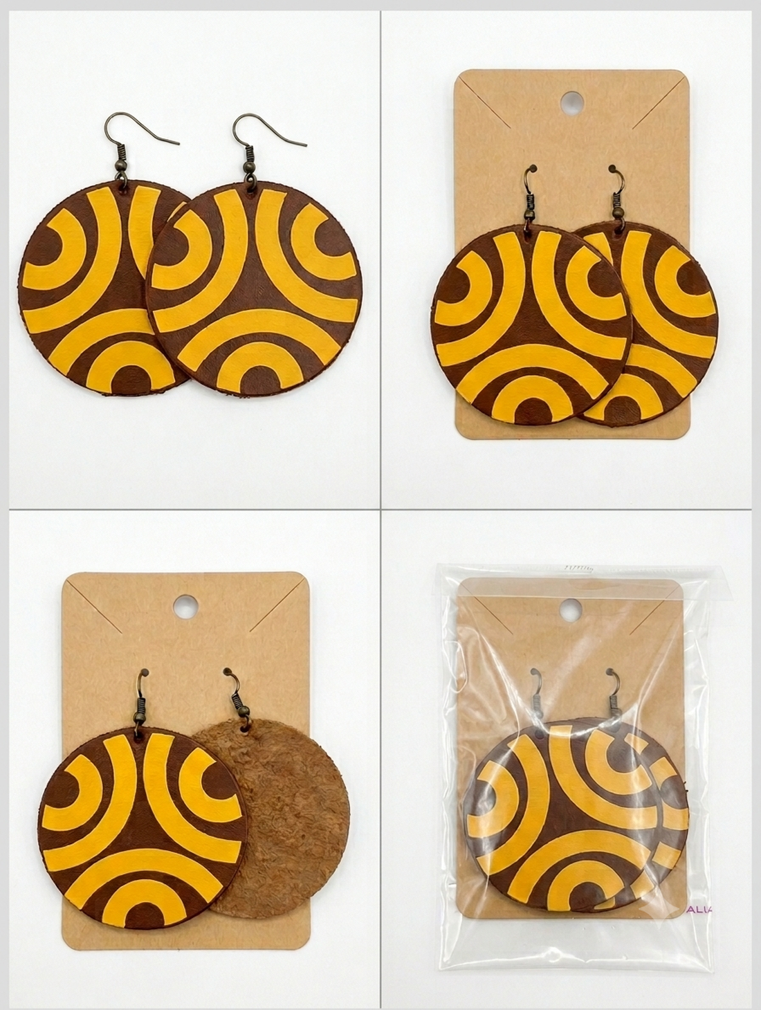 Cercei din Piele Naturala, Model Geometric Retro Circulari - bijuterii - cercei - cercei lungi - Artynos.ro