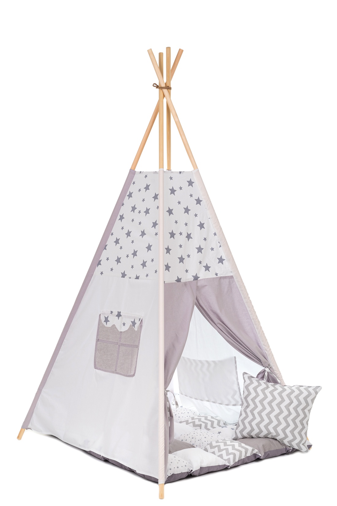 Cort TeePee Steluțe gri-alb - jucării și echipamente pentru copii - corturi, căsuțe de copii - Artynos.ro