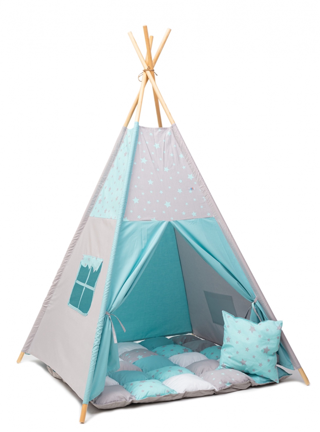 Cort TeePee Animăluțe Steluțe mentă  - jucării și echipamente pentru copii - corturi, căsuțe de copii - Artynos.ro