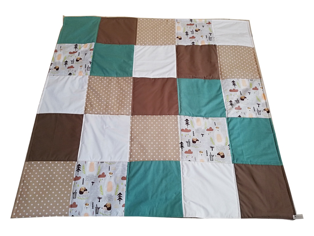 Covoras Patchwork, Animalute Verde-Maro - jucării și echipamente pentru copii - jucării bebeluși - covoraș de joacă - Artynos.ro
