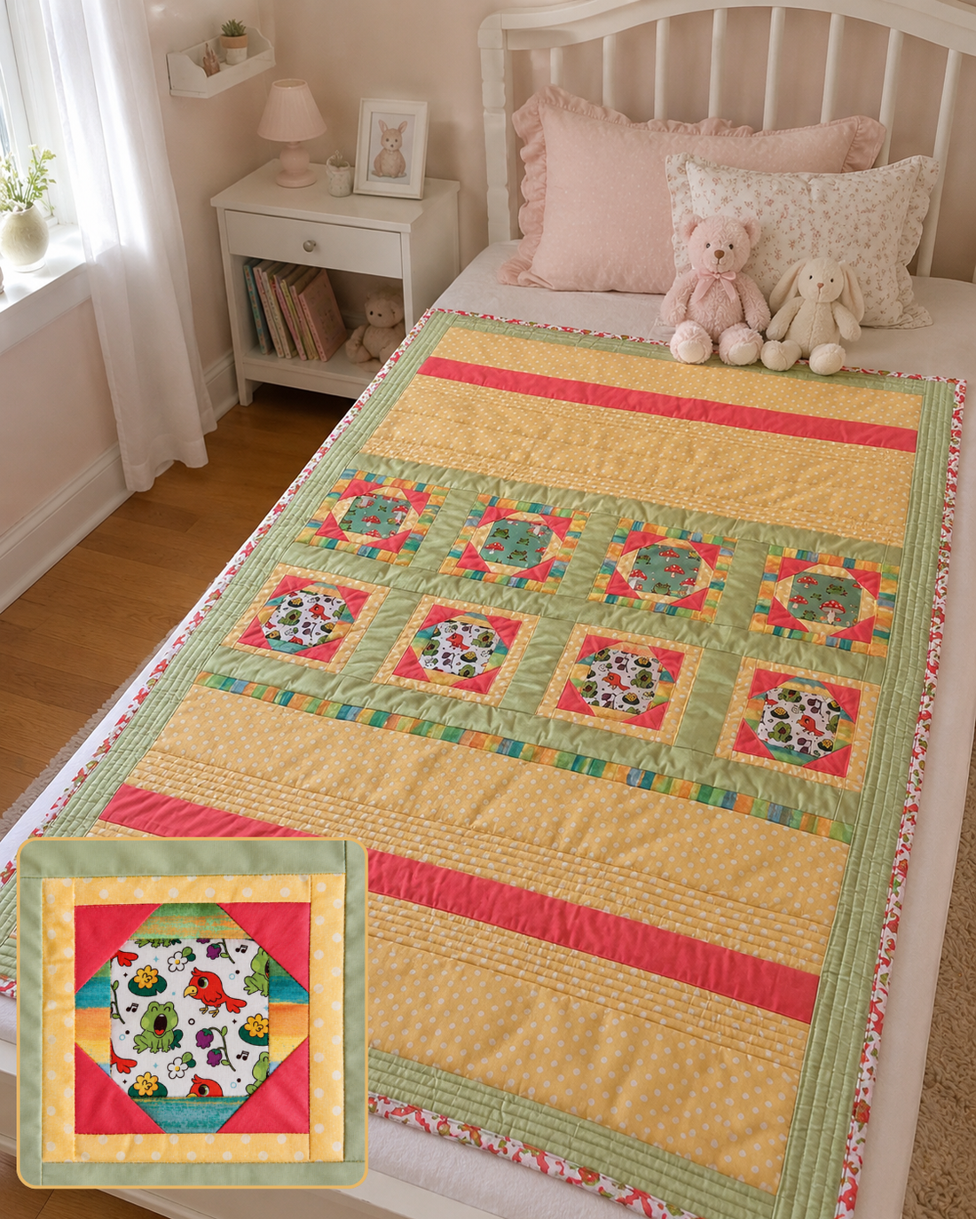 Cuvertura patchwork - Papagalul Coco si Broscuta Somnorica - casă & stil de viață - textile de casă - cuvertură de pat - Artynos.ro