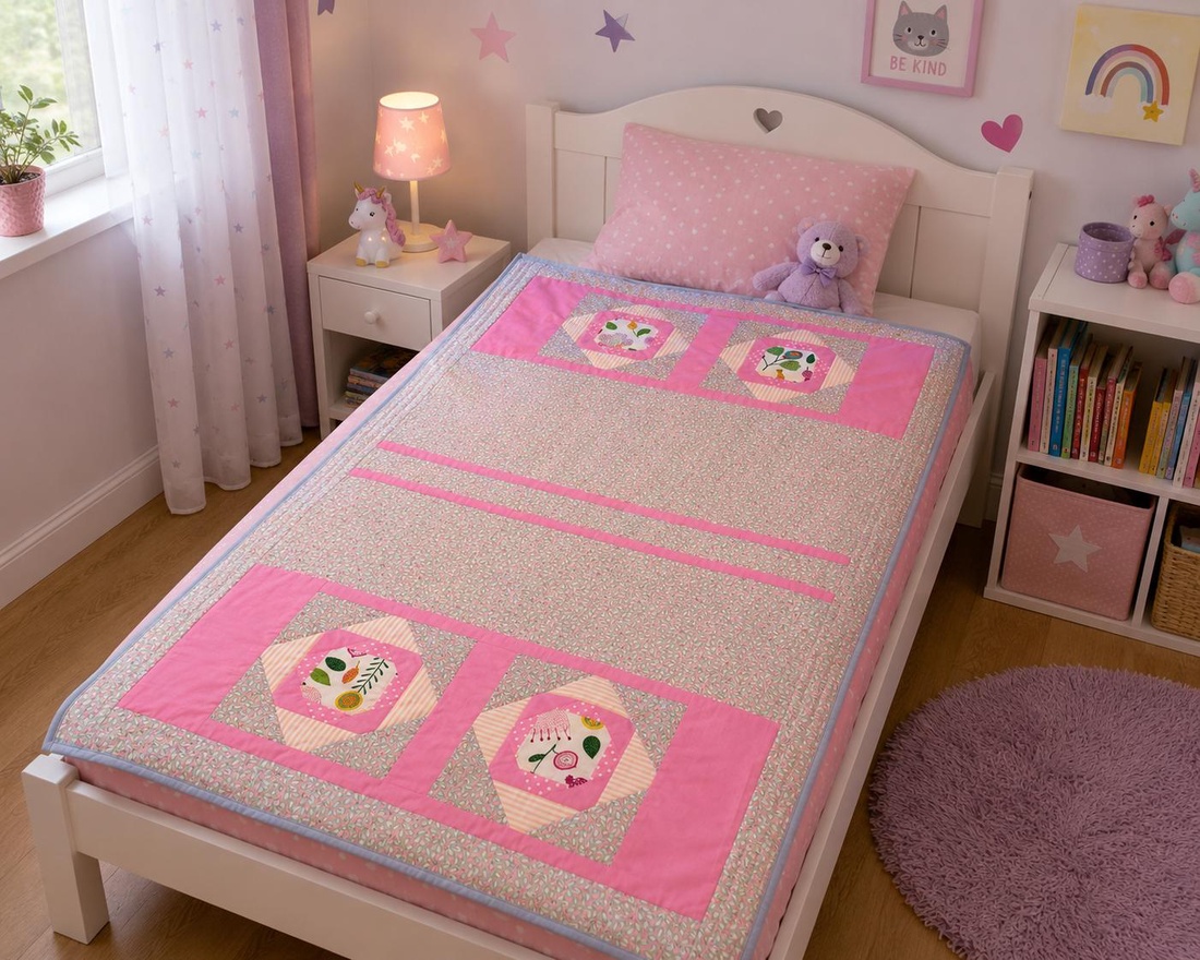 Cuvertura patchwork - Coer de maman 2 - casă & stil de viață - textile de casă - cuvertură de pat - Artynos.ro