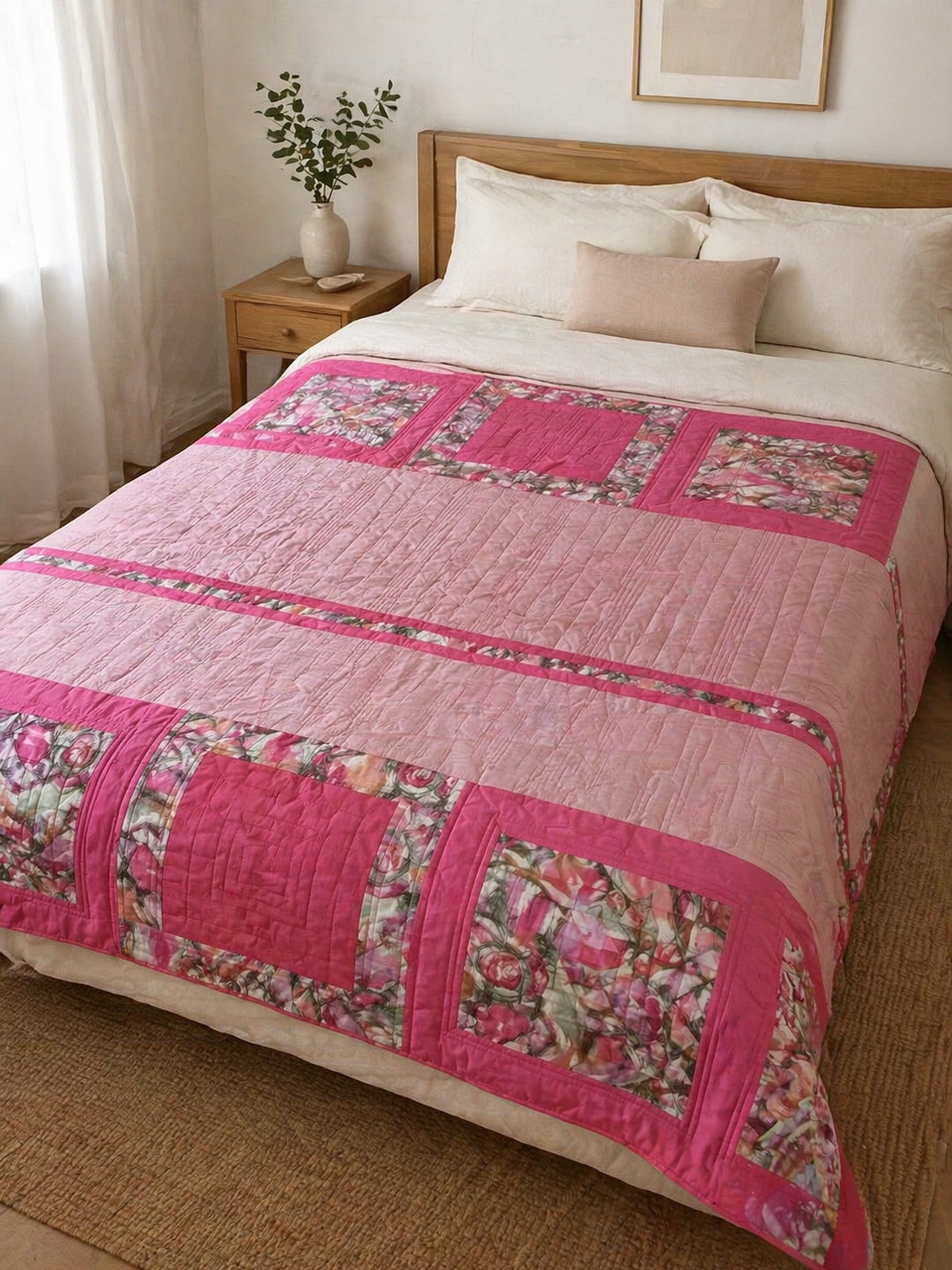 Cuvertura Patchwork Rose Blush - casă & stil de viață - textile de casă - cuvertură de pat - Artynos.ro