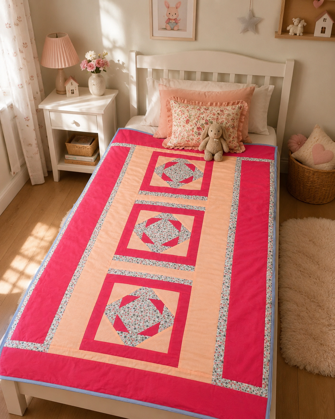 Cuvertură patchwork pentru copii � Floare de Piersică - casă & stil de viață - textile de casă - cuvertură de pat - Artynos.ro