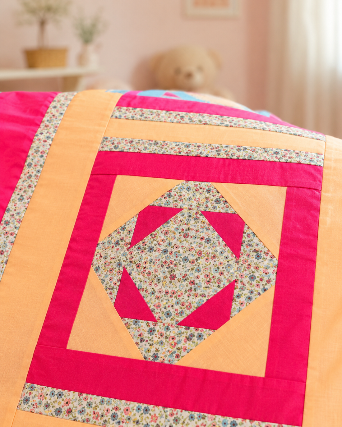 Cuvertură patchwork pentru copii � Floare de Piersică - casă & stil de viață - textile de casă - cuvertură de pat - Artynos.ro