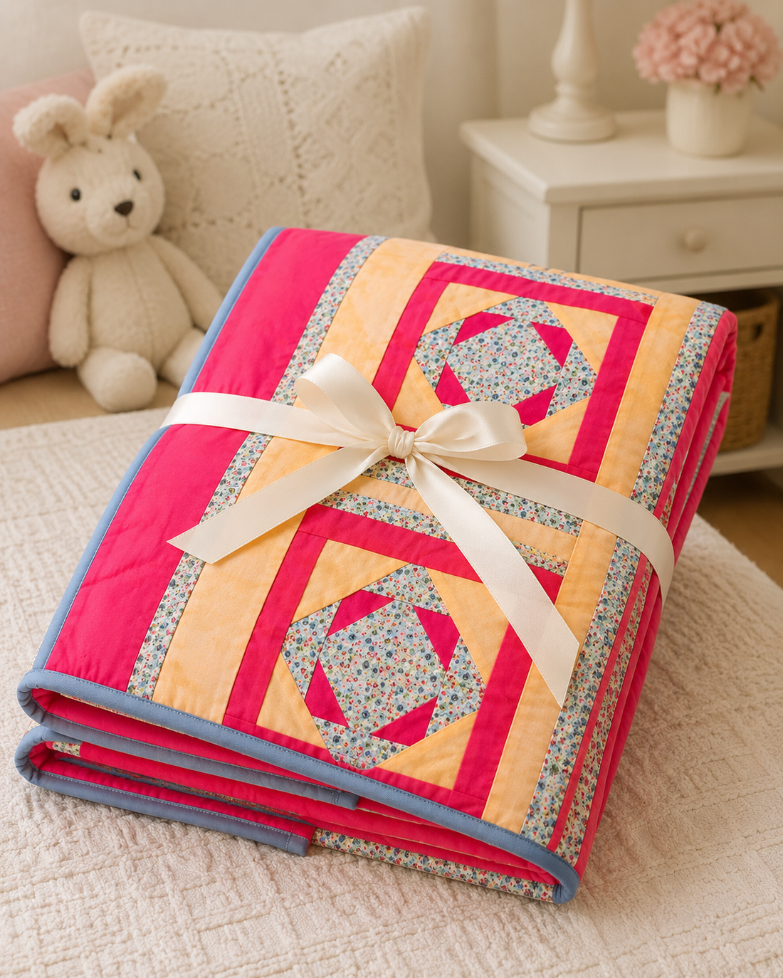 Cuvertură patchwork pentru copii � Floare de Piersică - casă & stil de viață - textile de casă - cuvertură de pat - Artynos.ro